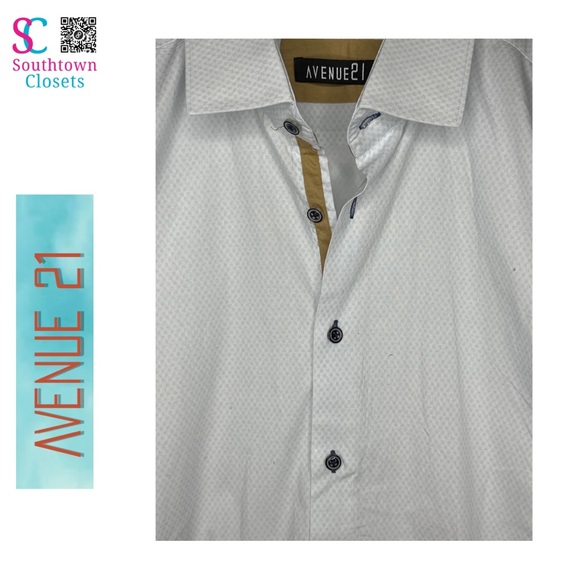 Avenue 21 Gradient Button. Blue, Gray, Silver, Gold. Gold Contrast Cuffs. XL - Picture 6 of 6